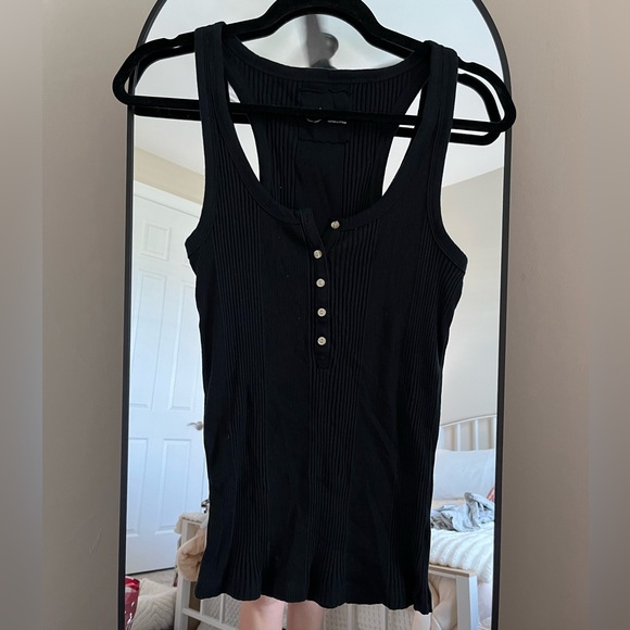 aerie Tops - Aerie Black Ribbed Tank Top with Button Detail